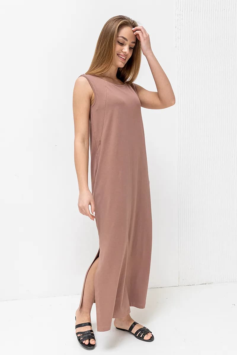 Платье для беременных и кормления S-XL Юла мама MILA DR-23.081 -коричневый фото 4 Платье для беременных и кормления S-XL Юла мама MILA DR-23.081 -коричневый фото 4