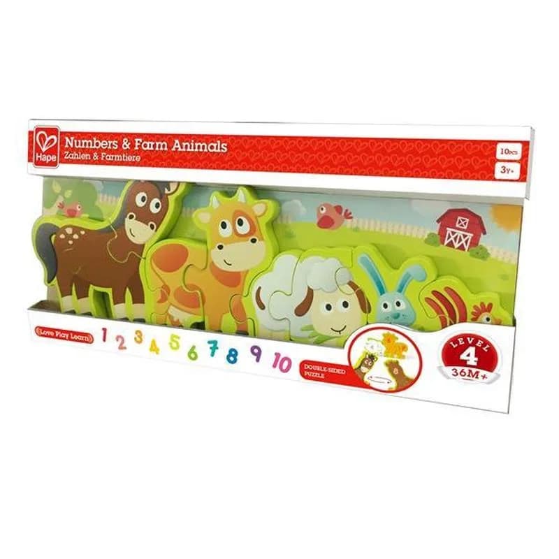 Пазл-сортер деревянный с цифрами Hape Зверюшки на ферме E1628 фото 9 Пазл-сортер деревянный с цифрами Hape Зверюшки на ферме E1628 фото 9