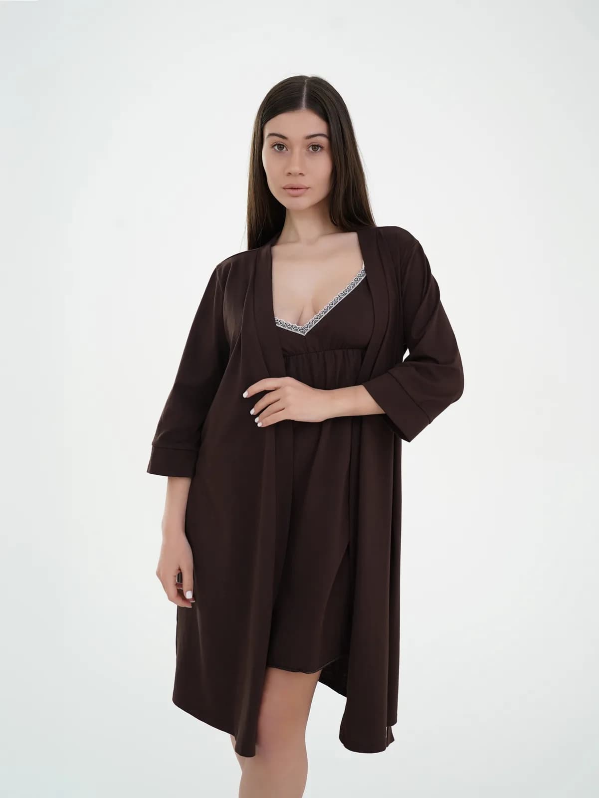 Халат для беременных и кормления XS-XXL Мамин Дом 25316-Шоколадный фото 4
