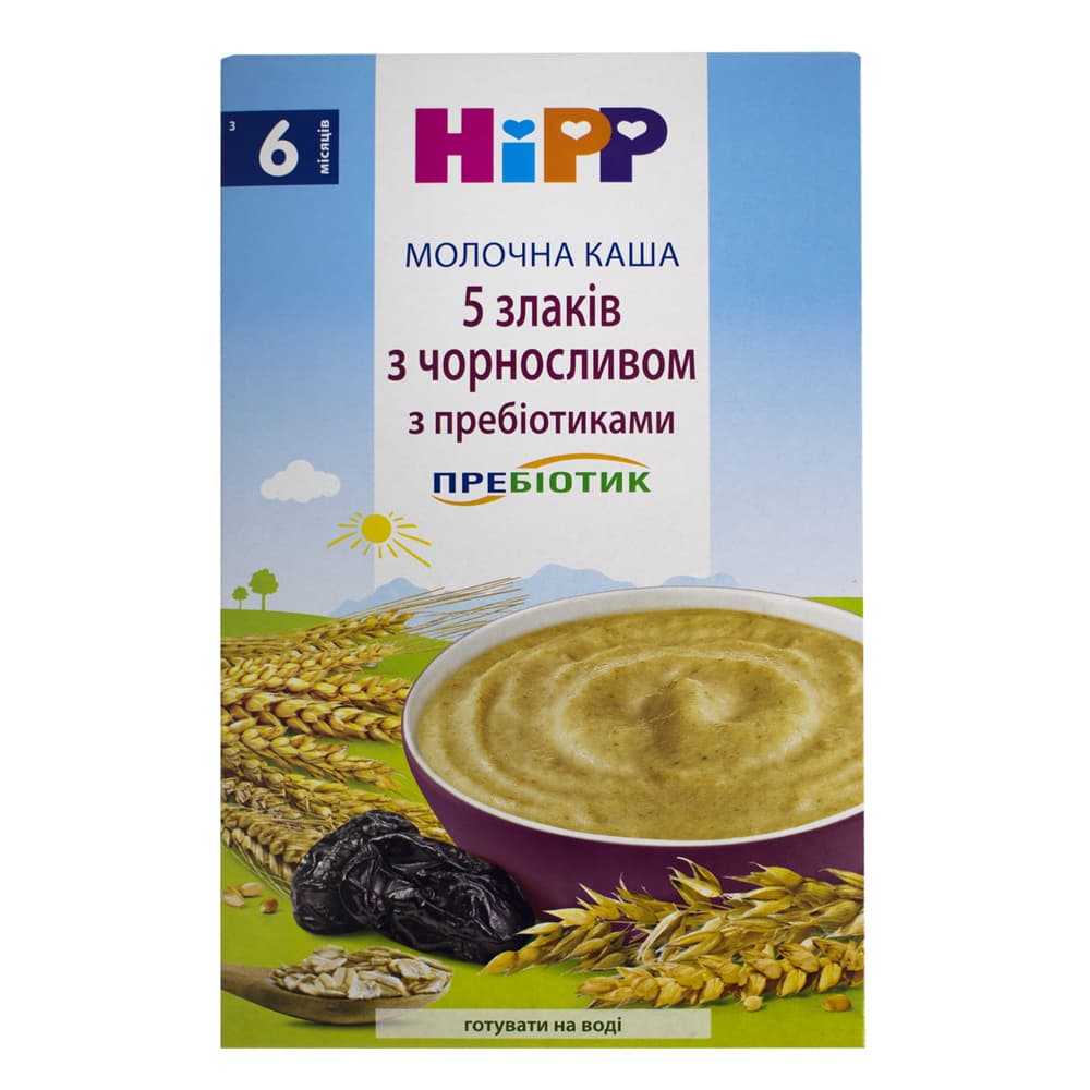 Каша молочна з пребіотиками 5 злаків з чорносливом HIPP 250г 2918 Каша молочна з пребіотиками 5 злаків з чорносливом HIPP 250г 2918