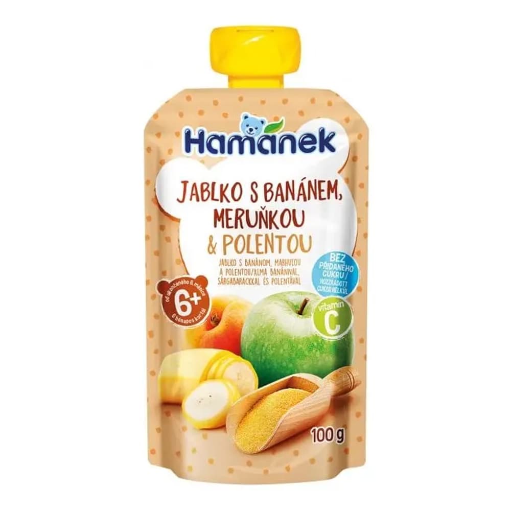 Пюре яблуко, банан, абрикос, полента Hamanek 100г 1215915 Пюре яблуко, банан, абрикос, полента Hamanek 100г 1215915