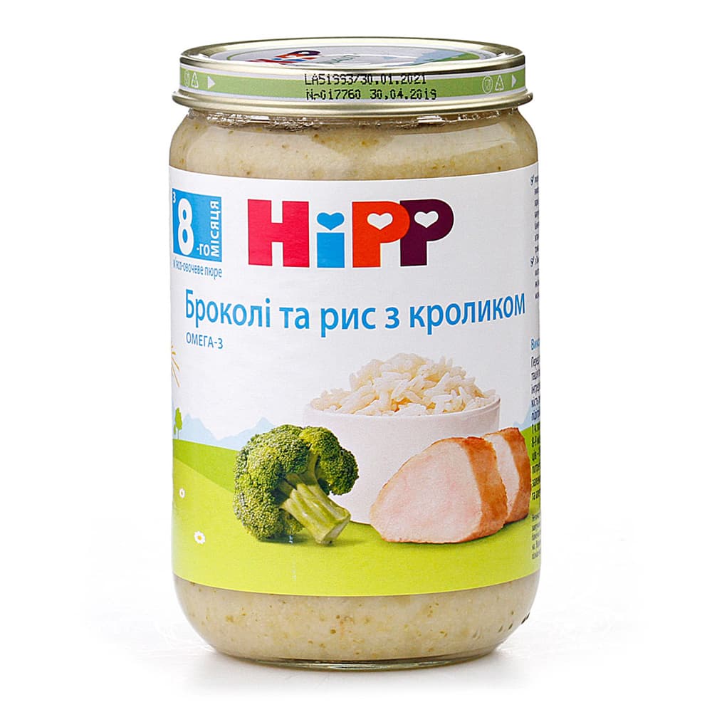 Пюре кролик с рисом и брокколи HIPP 220г 6433 Пюре кролик с рисом и брокколи HIPP 220г 6433