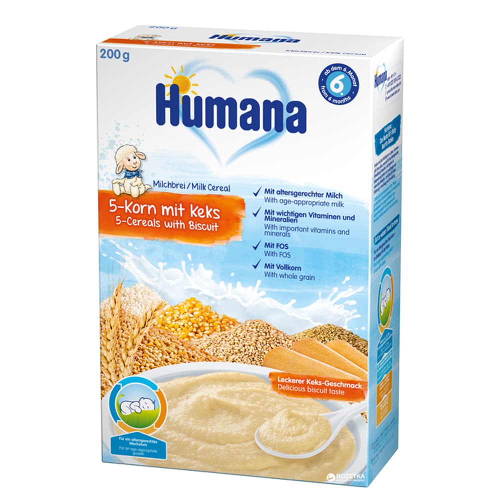 Каша молочная 5 злаков с печеньем Humana 200г 775559