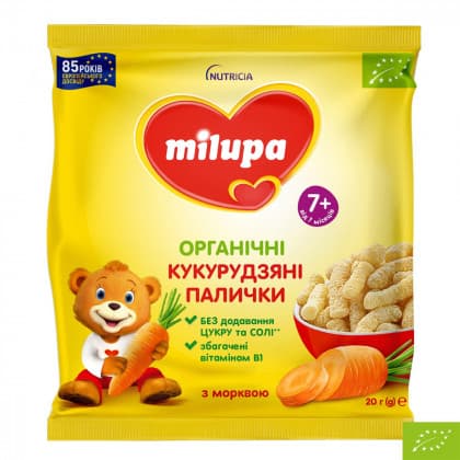 Палочки органические кукурузные с морковью Milupa 20г 201689 Палочки органические кукурузные с морковью Milupa 20г 201689