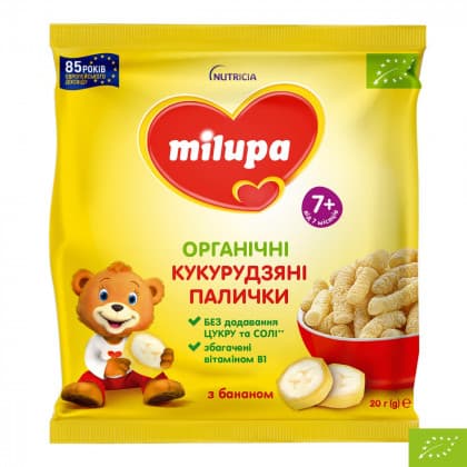 Палочки органические кукурузные с бананом Milupa 20г 201690 Палочки органические кукурузные с бананом Milupa 20г 201690