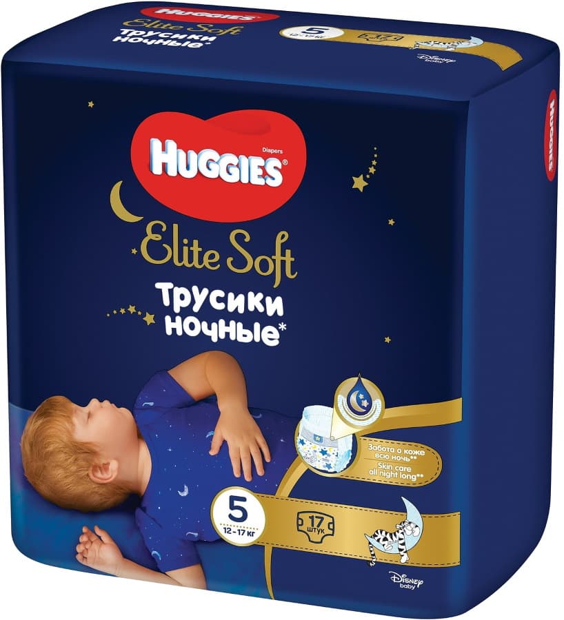 Подгузники-трусики Huggies Elite Soft ночные 5 17шт 354817-12-17 кг
