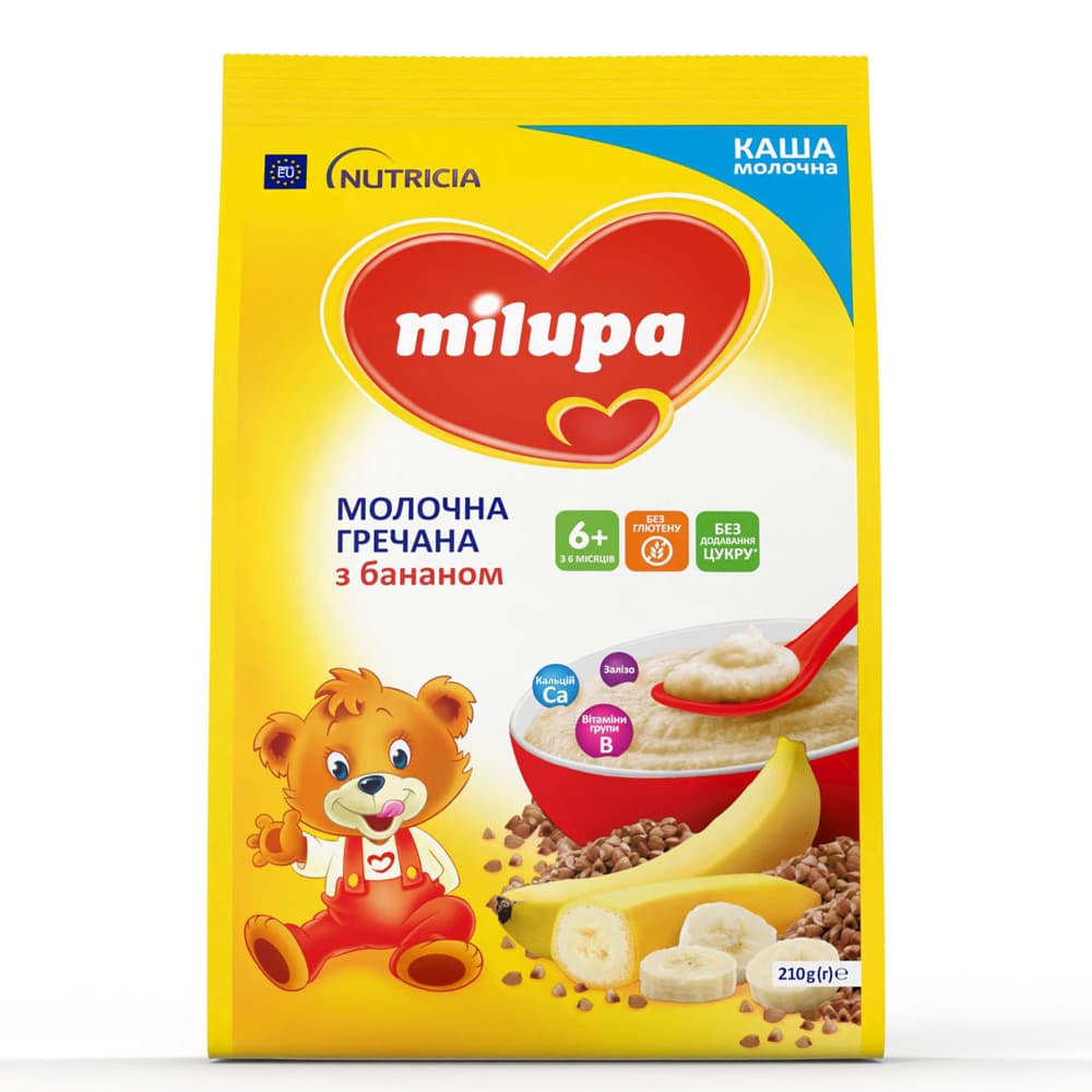 Каша молочна гречана з бананом Milupa 210г 171200 Каша молочна гречана з бананом Milupa 210г 171200