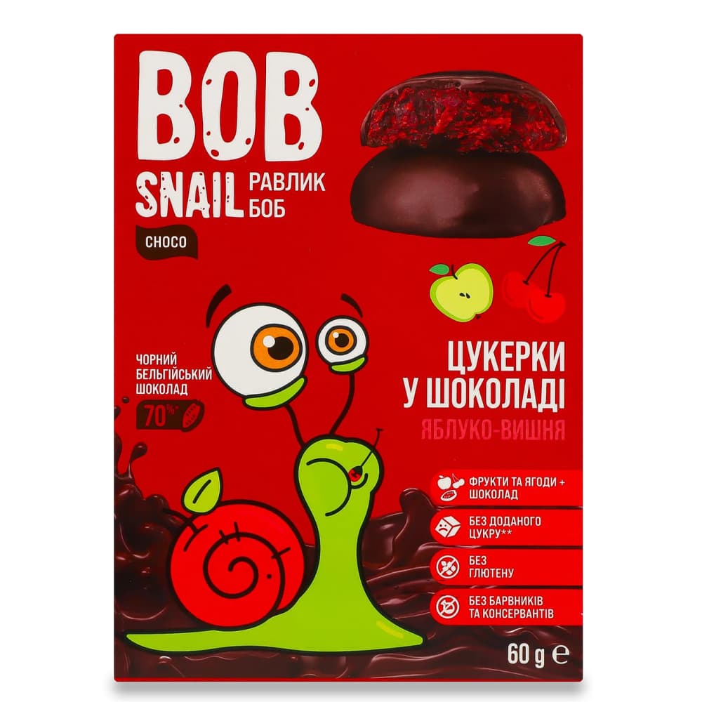 Конфеты Яблоко-вишня в черном шоколаде Равлик Боб 60г 1740465 Конфеты Яблоко-вишня в черном шоколаде Равлик Боб 60г 1740465