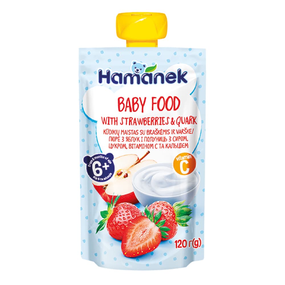 Пюре яблоко, клубника с творогом Hamanek 120г 1215893