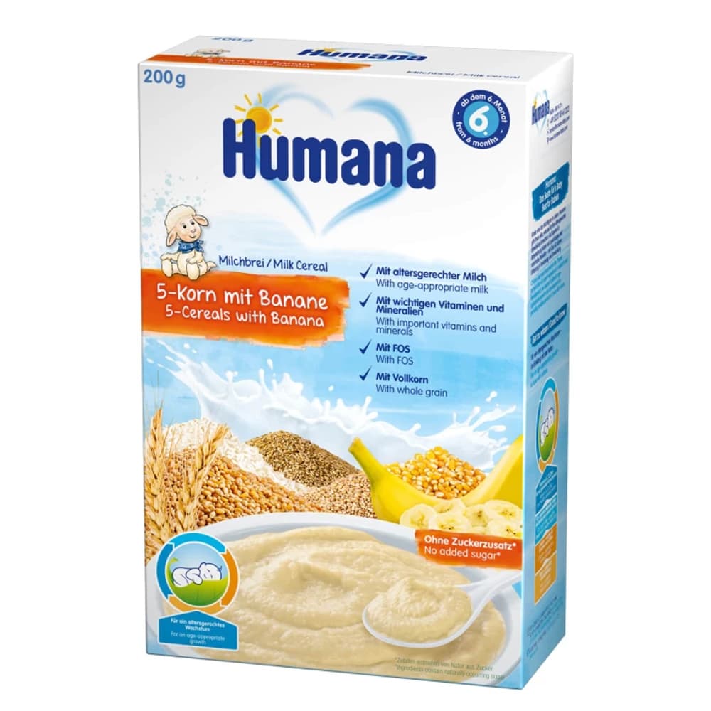 Каша молочная 5 злаков с бананом Humana 200г 775542 Каша молочная 5 злаков с бананом Humana 200г 775542