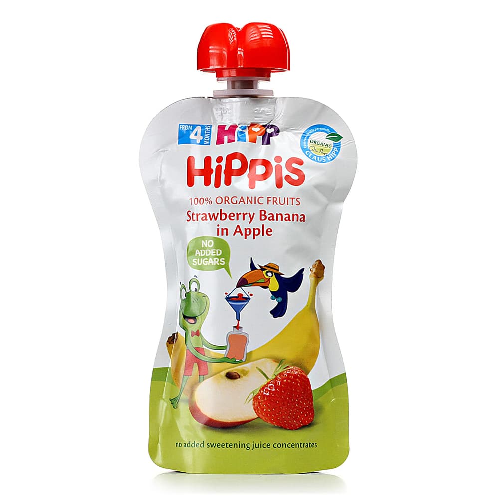 Пюре клубника, банан в яблочном пюре HIPP 100г 8521-02