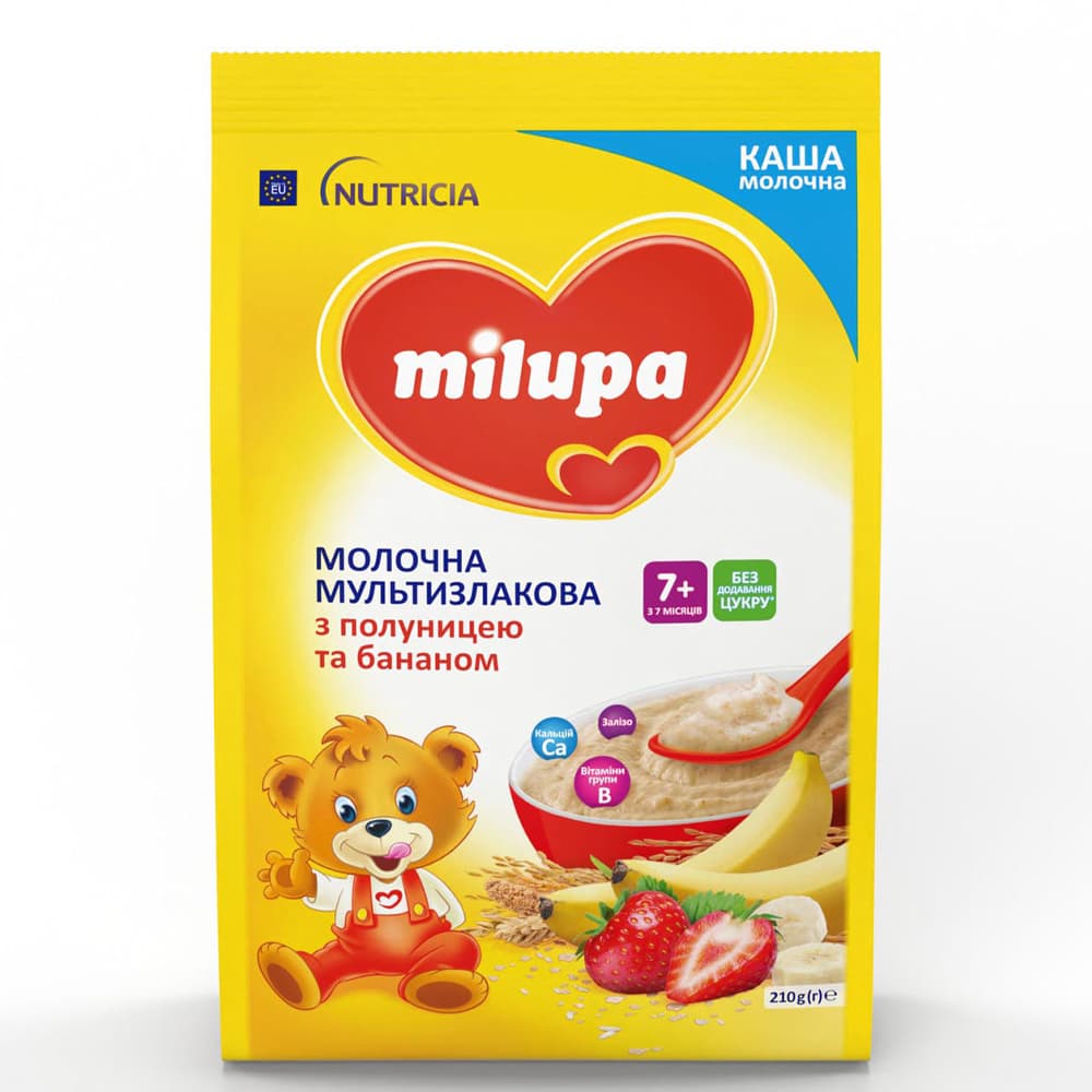 Каша молочная мультизлаковая с клубникой и бананом Milupa 210г 182836 Каша молочная мультизлаковая с клубникой и бананом Milupa 210г 182836