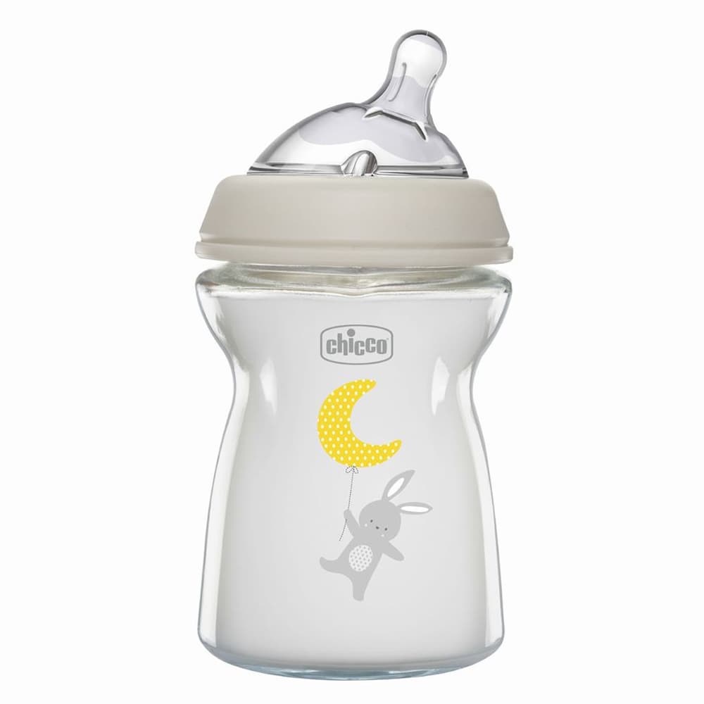 Бутылочка стеклянная Chicco Natural Feeling 250мл, соска силиконовая, медленный поток 0+ 81221.30