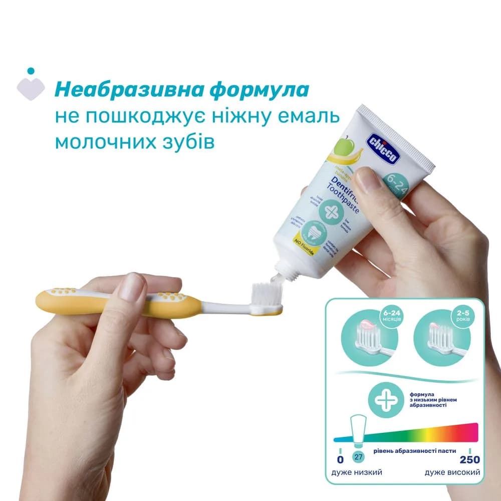 Зубна паста Яблуко/банан CHICCO 50мл 12101.00 фото 2 Зубна паста Яблуко/банан CHICCO 50мл 12101.00 фото 2