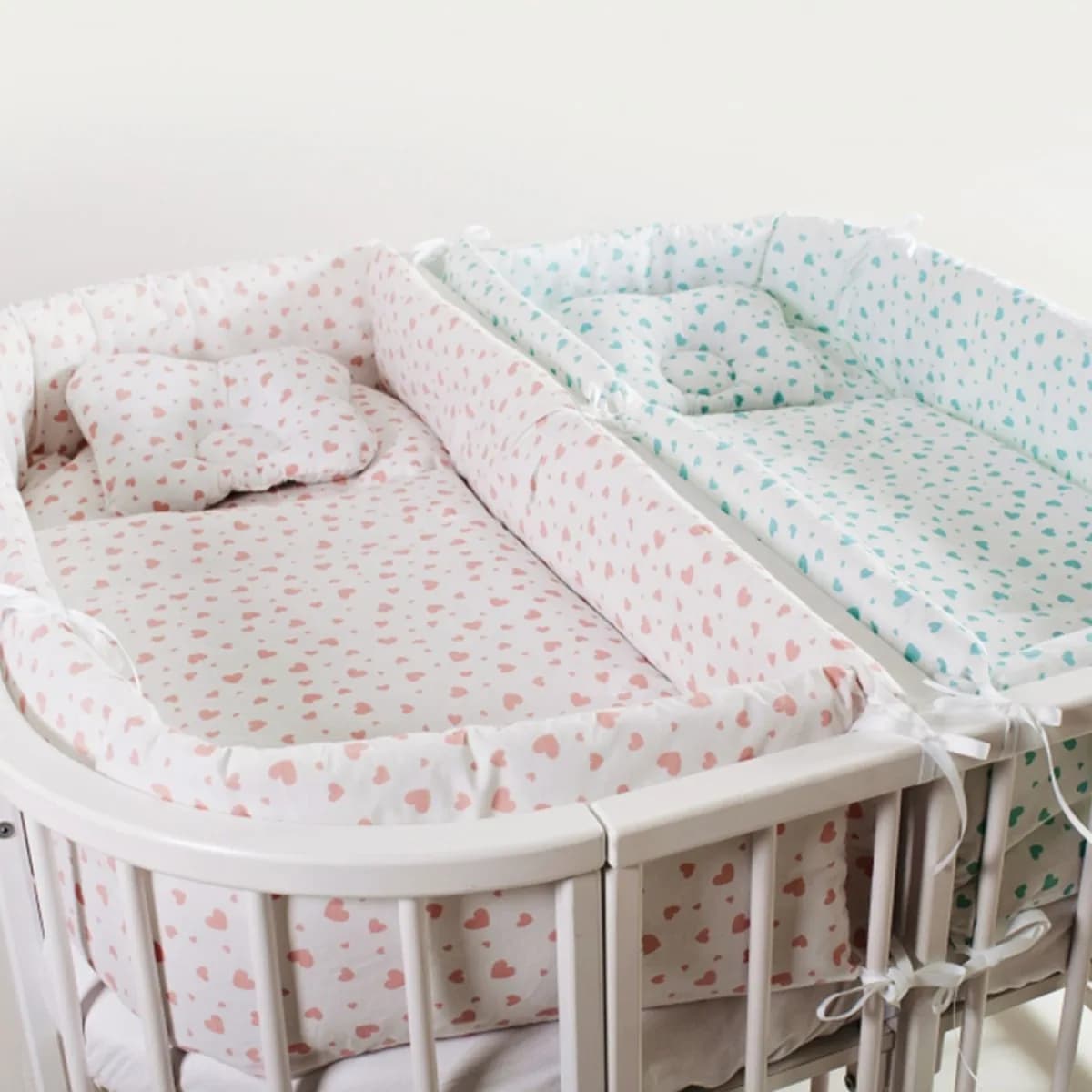 Постільний комплект для двійні Twins Сердечка м'ятний/кораловий 14од 4000-T-404 фото 2 Постільний комплект для двійні Twins Сердечка м'ятний/кораловий 14од 4000-T-404 фото 2