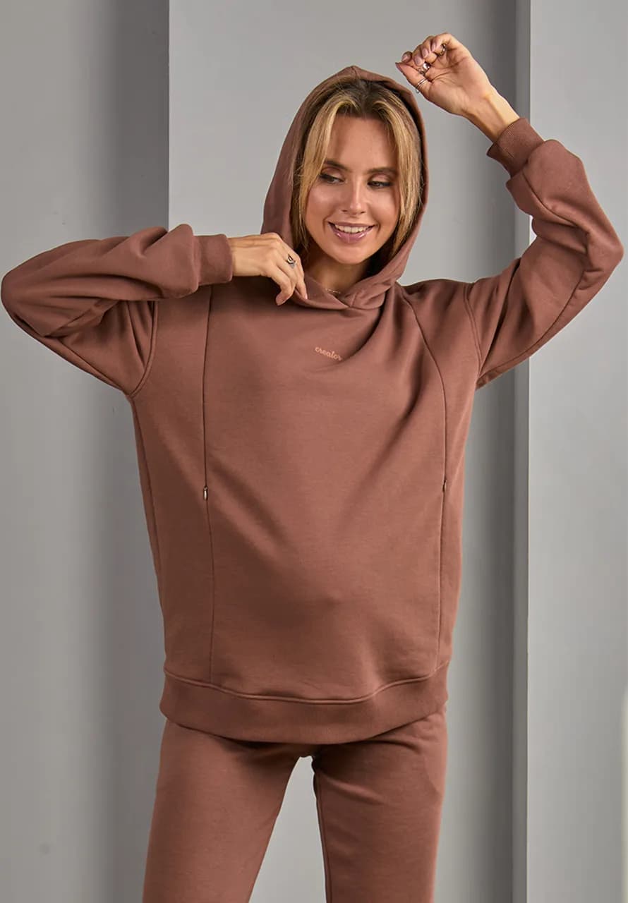 Худи для беременных и кормления S-XL Юла мама MIRA SW-34.011 -коричневый фото 3