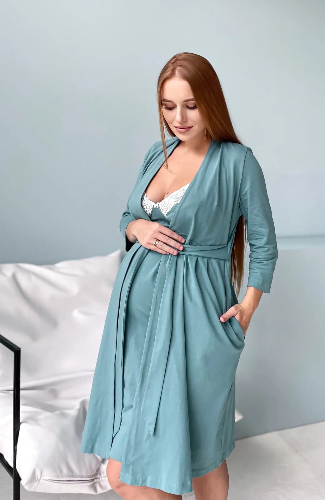 Халат для беременных и кормления XS-XL Мамин Дом Rosemary 25310-Морская волна фото 4 Халат для беременных и кормления XS-XL Мамин Дом Rosemary 25310-Морская волна фото 4