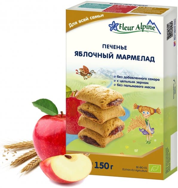 Печенье Fleur Alpine Organic яблочный мармелад 150г 1684001 Печенье Fleur Alpine Organic яблочный мармелад 150г 1684001