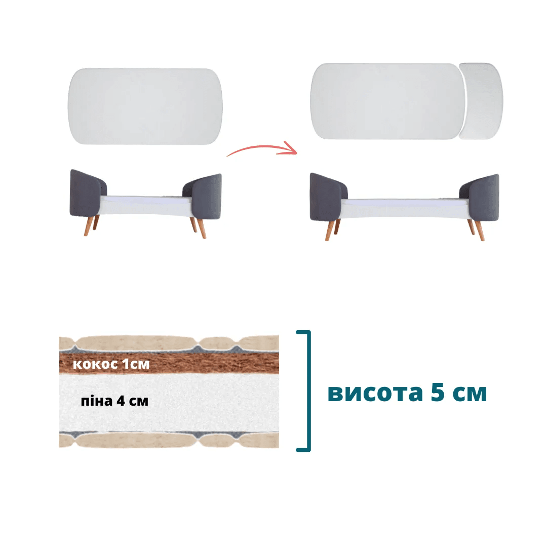 Матрац-півмісяць кокос-піна IngVart Fly 136х66х5 см 987540