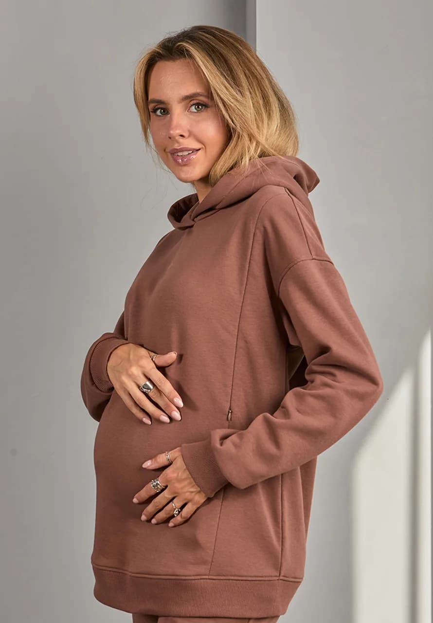 Худи для беременных и кормления S-XL Юла мама MIRA SW-34.011 -коричневый фото 4