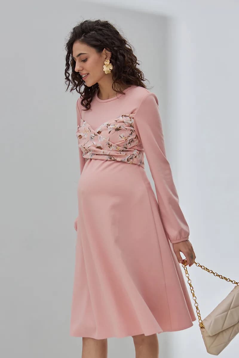 Сукня для вагітних та годування S-XL Юла мама MAGNOLIA DR-30.091 -рожевий фото 7 Сукня для вагітних та годування S-XL Юла мама MAGNOLIA DR-30.091 -рожевий фото 7