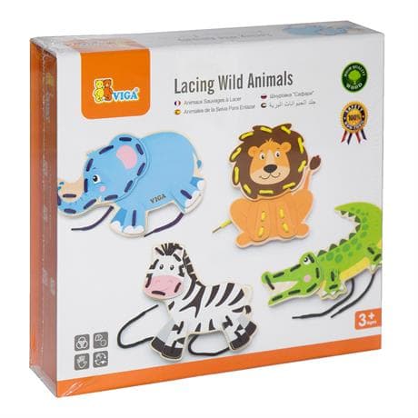 Шнурівка дерев'яна Viga Toys Дикі тварини 51326