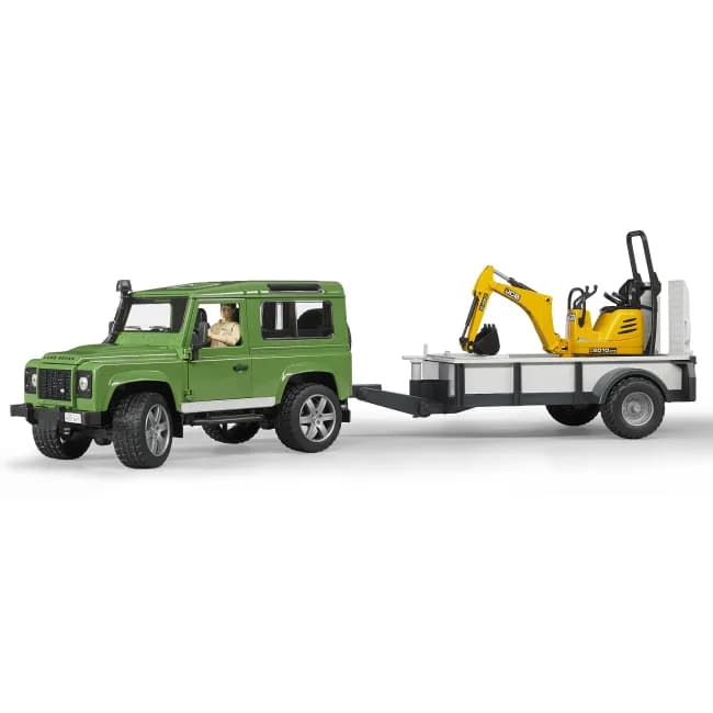 Автомобиль Land Rover Defender с прицепом, миниэкскаватором CAT и фигуркой Bruder 02593 фото 2 Автомобиль Land Rover Defender с прицепом, миниэкскаватором CAT и фигуркой Bruder 02593 фото 2