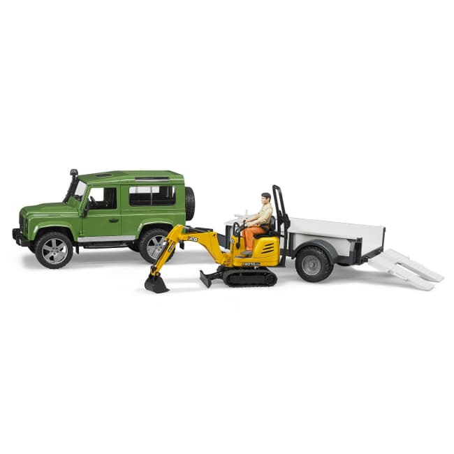 Автомобиль Land Rover Defender с прицепом, миниэкскаватором CAT и фигуркой Bruder 02593 Автомобиль Land Rover Defender с прицепом, миниэкскаватором CAT и фигуркой Bruder 02593