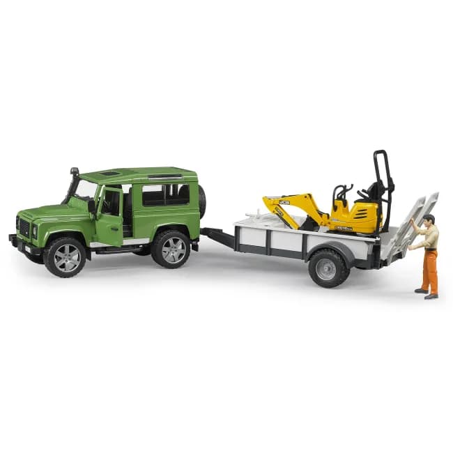 Автомобиль Land Rover Defender с прицепом, миниэкскаватором CAT и фигуркой Bruder 02593 фото 3 Автомобиль Land Rover Defender с прицепом, миниэкскаватором CAT и фигуркой Bruder 02593 фото 3