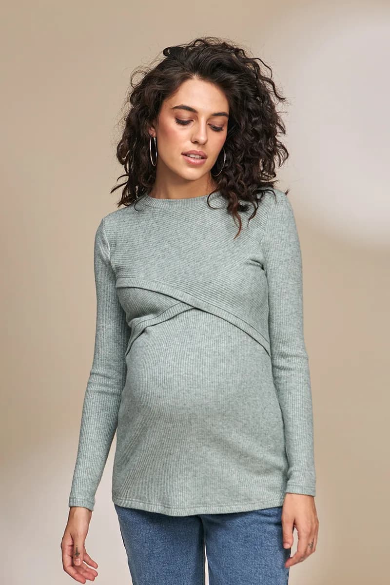 Джемпер для беременных и кормления S-XL Юла мама MELANIA BL-33.021 -зеленый фото 4 Джемпер для беременных и кормления S-XL Юла мама MELANIA BL-33.021 -зеленый фото 4