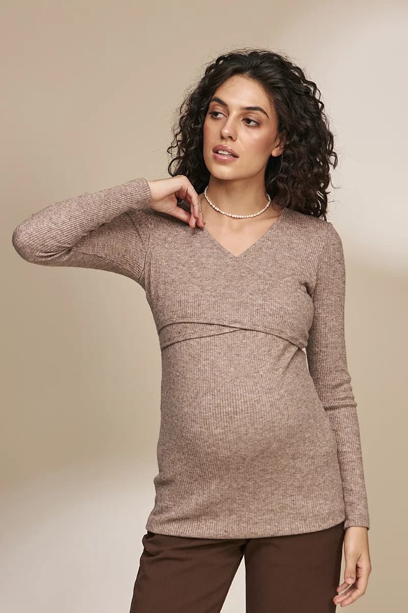 Джемпер для беременных и кормления S-XL Юла мама HELEN BL-33.011 -коричневый фото 3 Джемпер для беременных и кормления S-XL Юла мама HELEN BL-33.011 -коричневый фото 3
