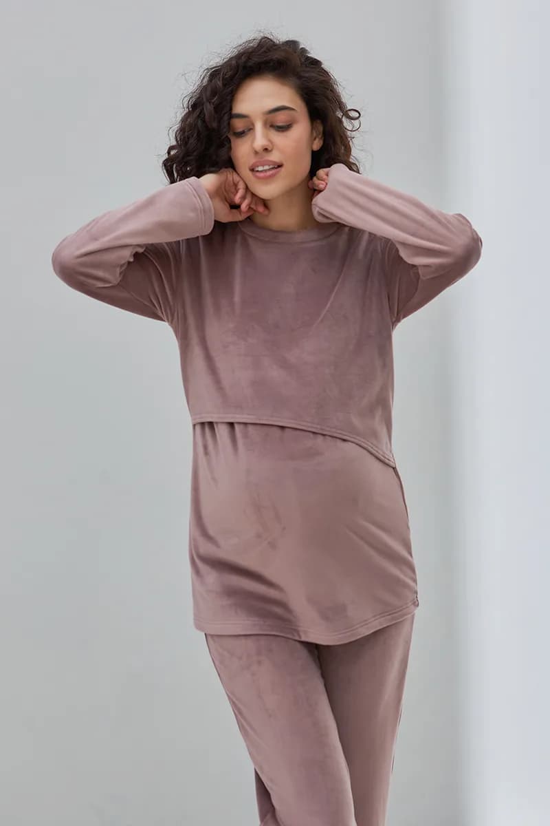 Пижама для беременных и кормления (свитшот дл.рук+штаны) S-XL Юла мама HYGGE NW-5.13.1 -сиреневый фото 6 Пижама для беременных и кормления (свитшот дл.рук+штаны) S-XL Юла мама HYGGE NW-5.13.1 -сиреневый фото 6