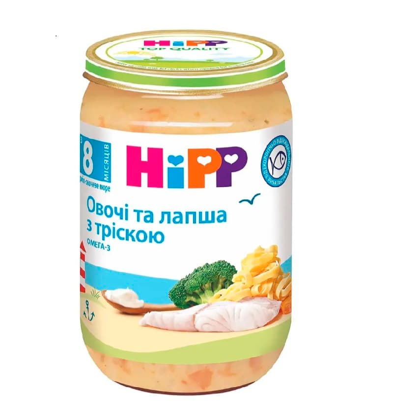 Пюре овощи и лапша с треской HIPP 220г 6550