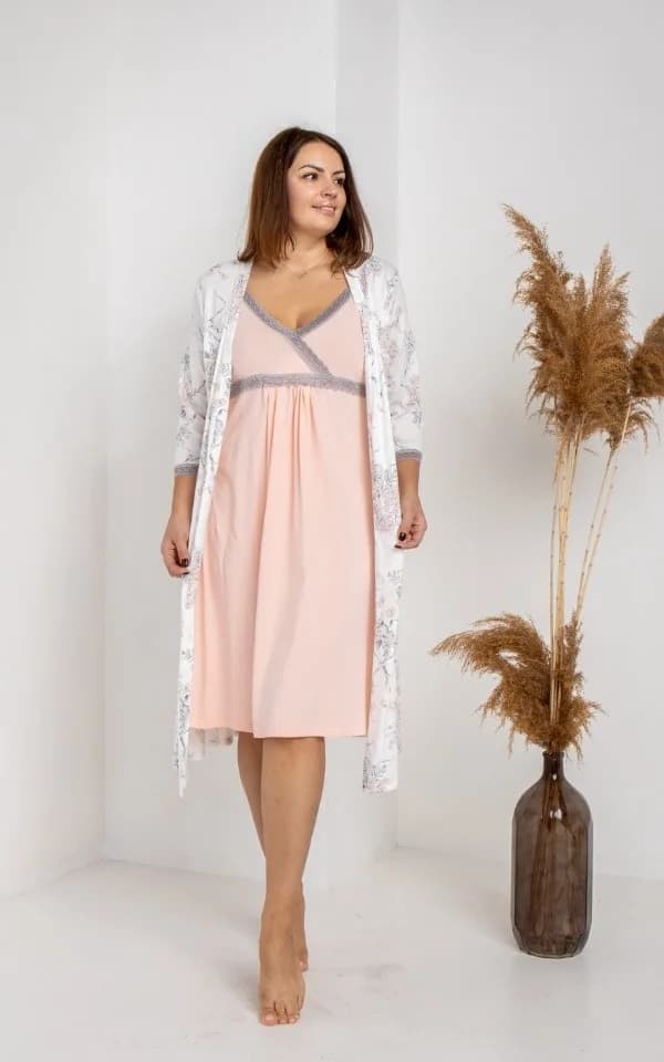 Комплект для беременных и кормления (халат+ночная рубашка) S-XL Nicoletta 7342 - светло-персиковый фото 10 Комплект для беременных и кормления (халат+ночная рубашка) S-XL Nicoletta 7342 - светло-персиковый фото 10