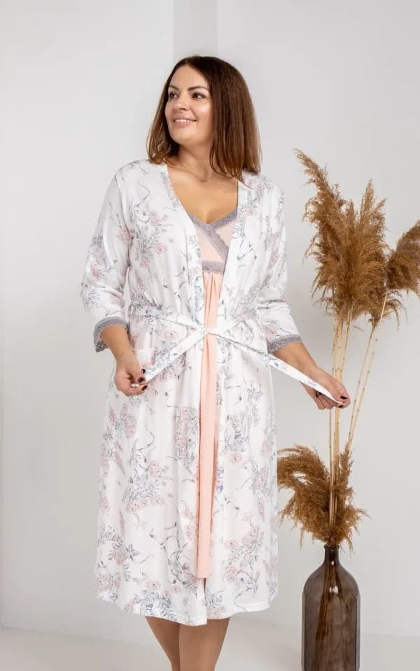 Комплект для беременных и кормления (халат+ночная рубашка) S-XL Nicoletta 7342 - светло-персиковый фото 5 Комплект для беременных и кормления (халат+ночная рубашка) S-XL Nicoletta 7342 - светло-персиковый фото 5