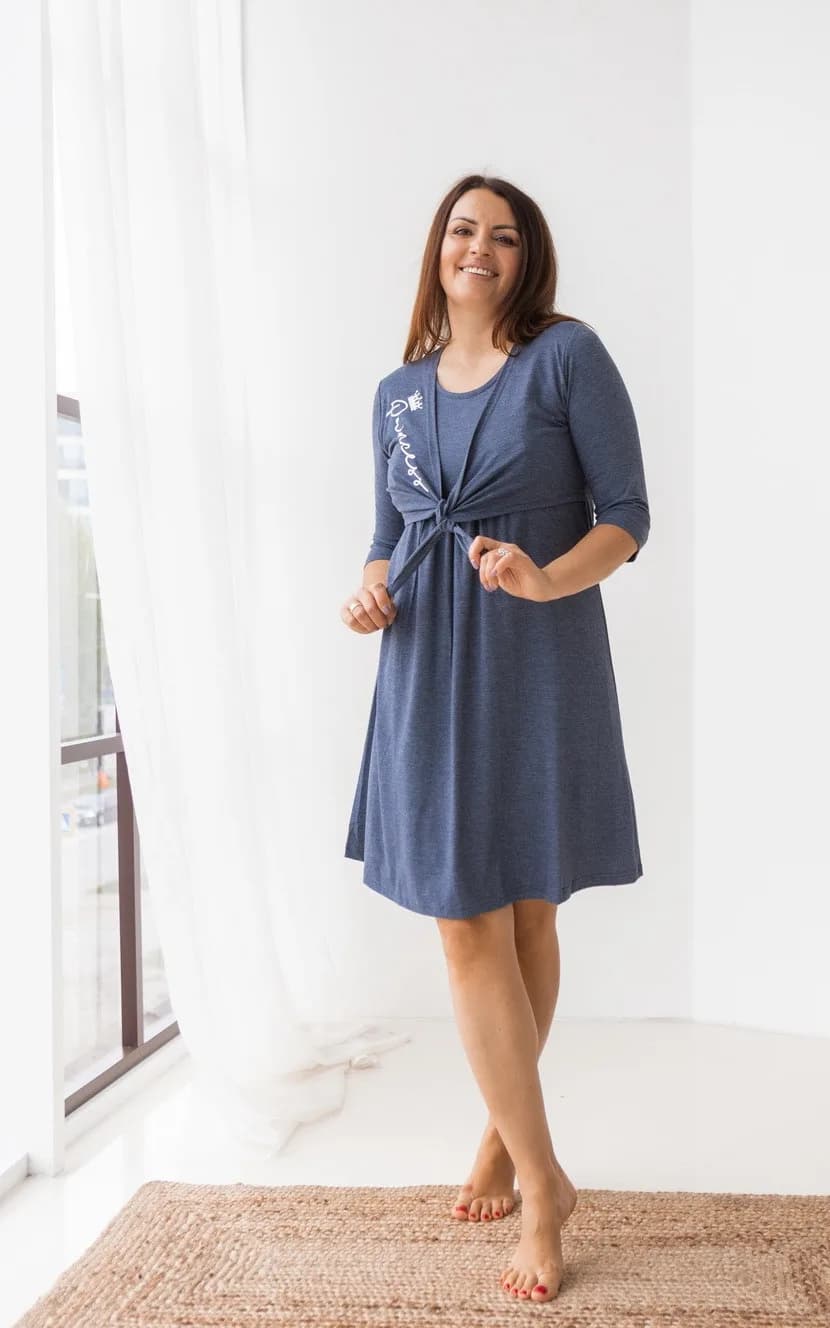 Ночная рубашка для беременных и кормления S-XL Nicoletta 7354 - синий фото 8 Ночная рубашка для беременных и кормления S-XL Nicoletta 7354 - синий фото 8