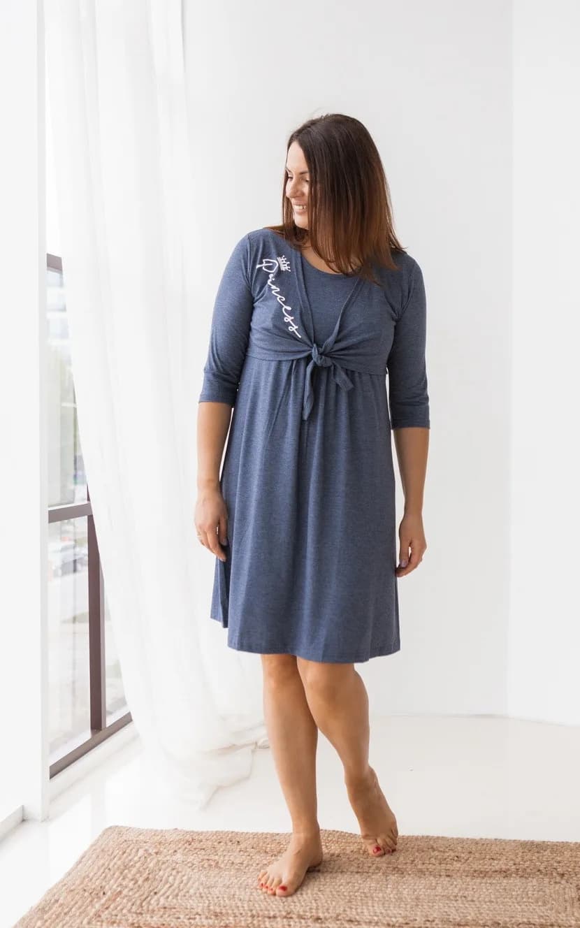 Ночная рубашка для беременных и кормления S-XL Nicoletta 7354 - синий фото 3 Ночная рубашка для беременных и кормления S-XL Nicoletta 7354 - синий фото 3