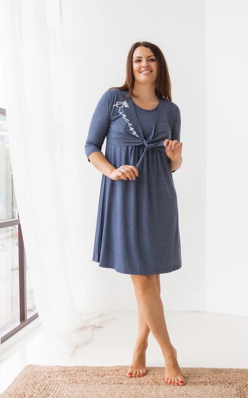 Ночная рубашка для беременных и кормления S-XL Nicoletta 7354 - синий фото 2 Ночная рубашка для беременных и кормления S-XL Nicoletta 7354 - синий фото 2