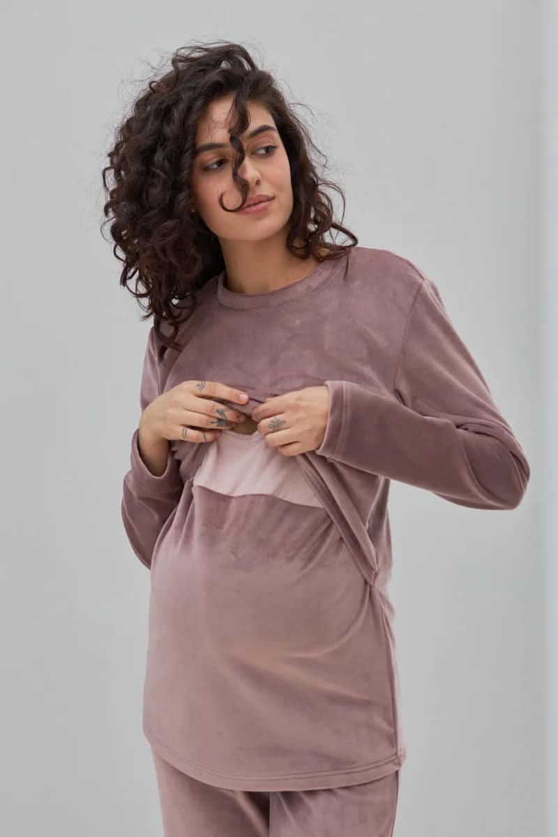 Пижама для беременных и кормления (свитшот дл.рук+штаны) S-XL Юла мама HYGGE NW-5.13.1 -сиреневый фото 7 Пижама для беременных и кормления (свитшот дл.рук+штаны) S-XL Юла мама HYGGE NW-5.13.1 -сиреневый фото 7