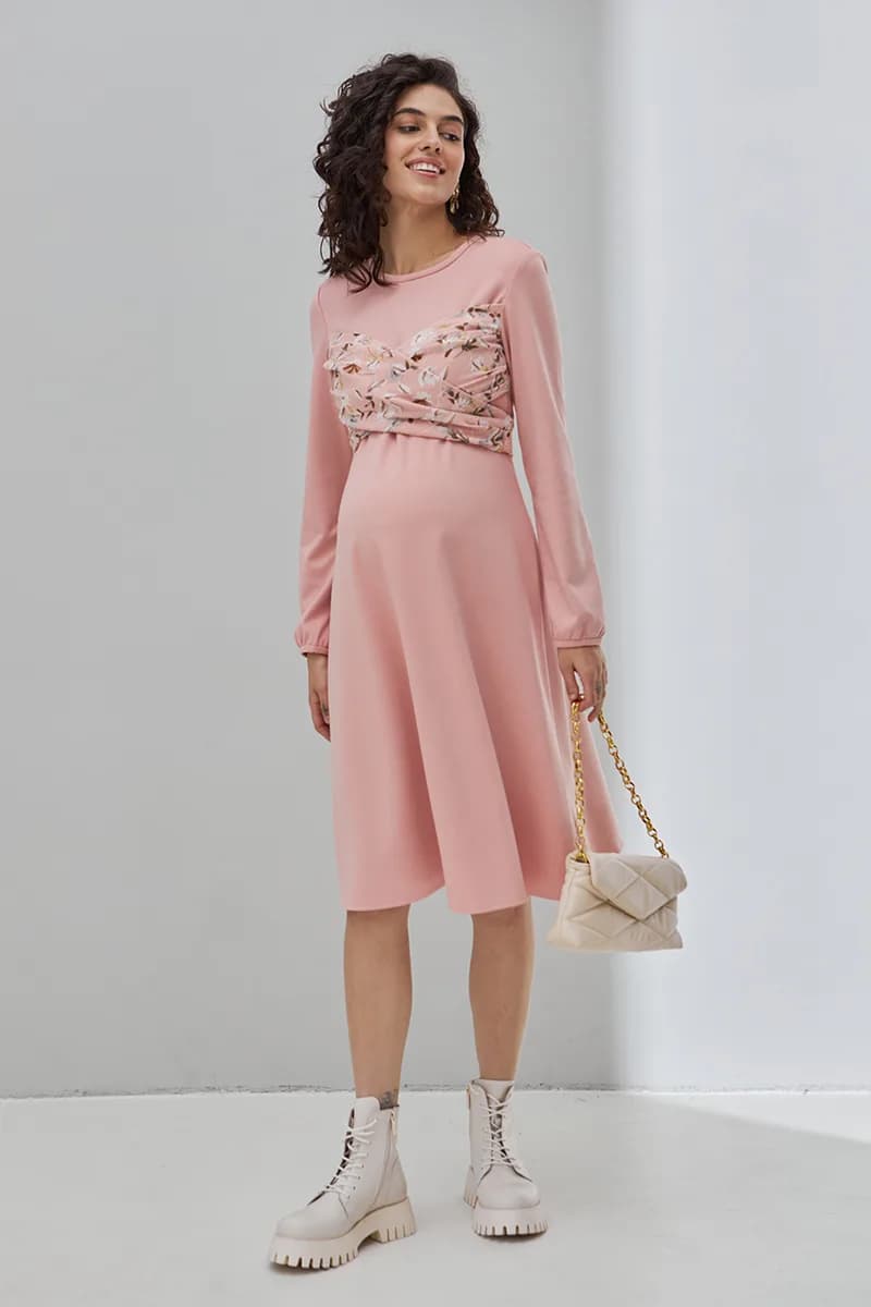 Сукня для вагітних та годування S-XL Юла мама MAGNOLIA DR-30.091 -рожевий фото 2 Сукня для вагітних та годування S-XL Юла мама MAGNOLIA DR-30.091 -рожевий фото 2