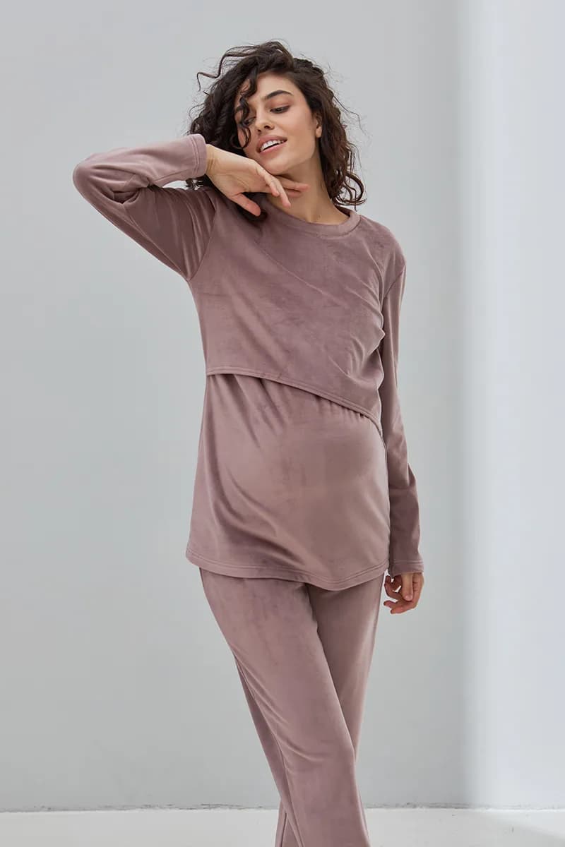 Пижама для беременных и кормления (свитшот дл.рук+штаны) S-XL Юла мама HYGGE NW-5.13.1 -сиреневый фото 5 Пижама для беременных и кормления (свитшот дл.рук+штаны) S-XL Юла мама HYGGE NW-5.13.1 -сиреневый фото 5
