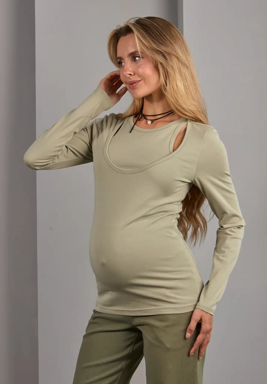 Лонгслив для беременных и кормления S-XL Юла мама Arna NR-34.042 -зеленый фото 3 Лонгслив для беременных и кормления S-XL Юла мама Arna NR-34.042 -зеленый фото 3