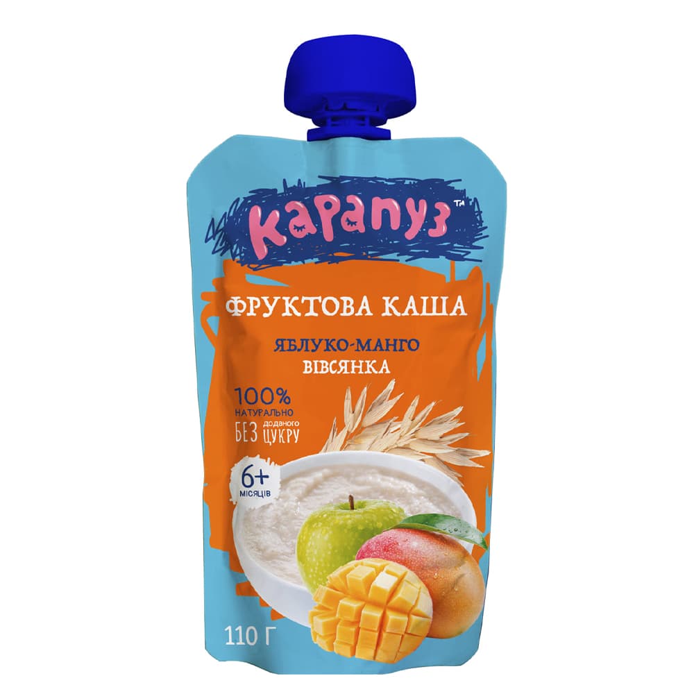Пюре яблуко та манго з вівсяною кашою Карапуз 110г COM09861 Пюре яблуко та манго з вівсяною кашою Карапуз 110г COM09861