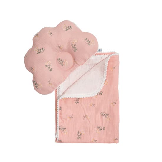 Плед+подушка Twins муслин маршмелоу 110х80 1411-TMPO-08F pink/flower