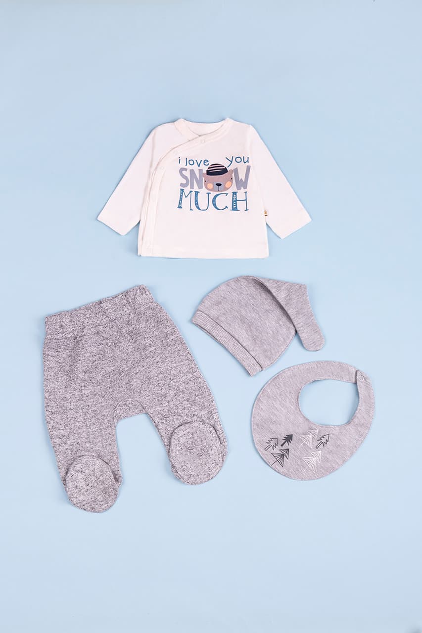 Комплект (кофта+ползунки+шапка+слюнявчик) 50-74 For my baby 226115 -молочный