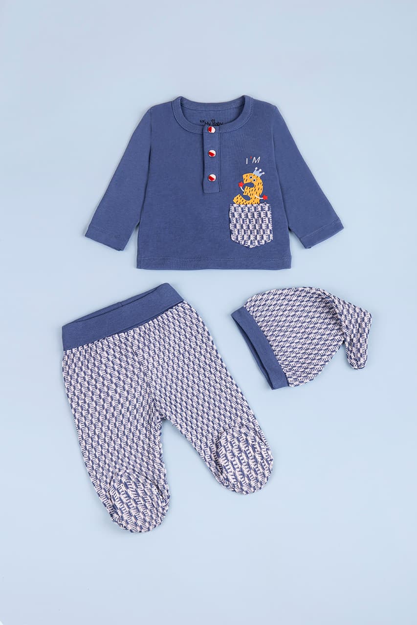 Комплект (футболка довг.рук+повзунки+шапка) 50-74 For my baby 23615 -синій