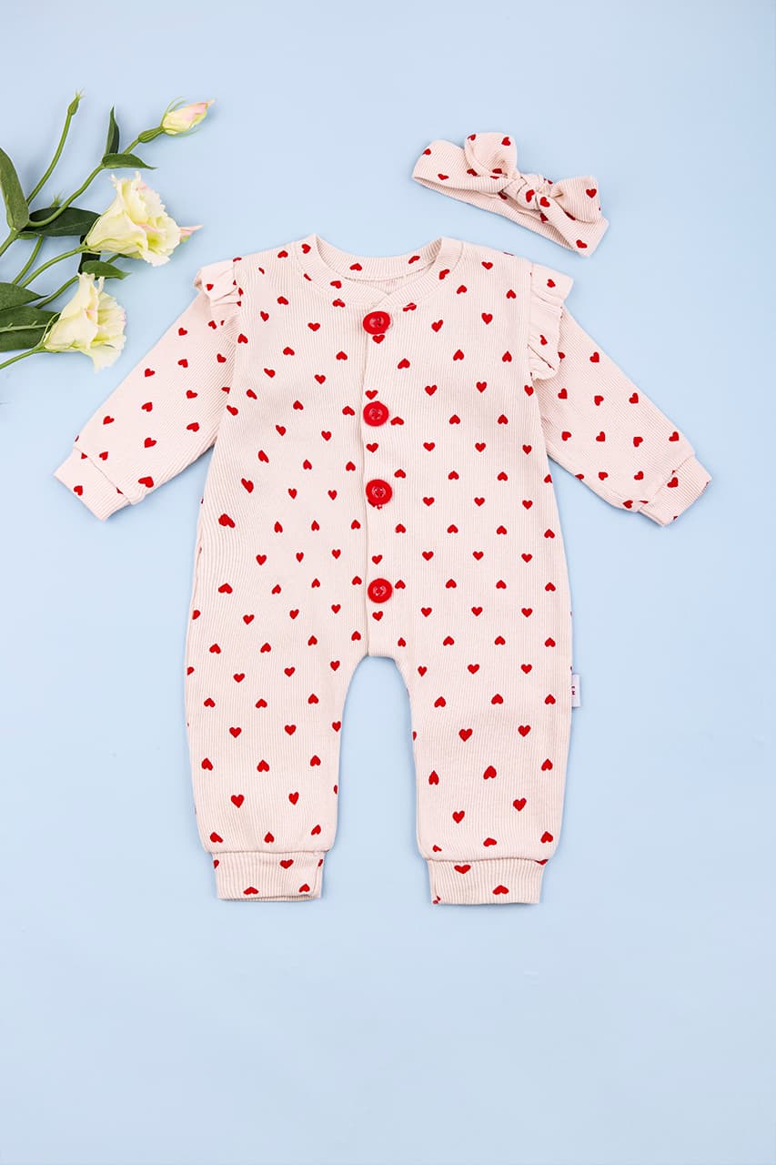 Комбинезон детский+повязка 3-12 Murat baby 7435 -молочный