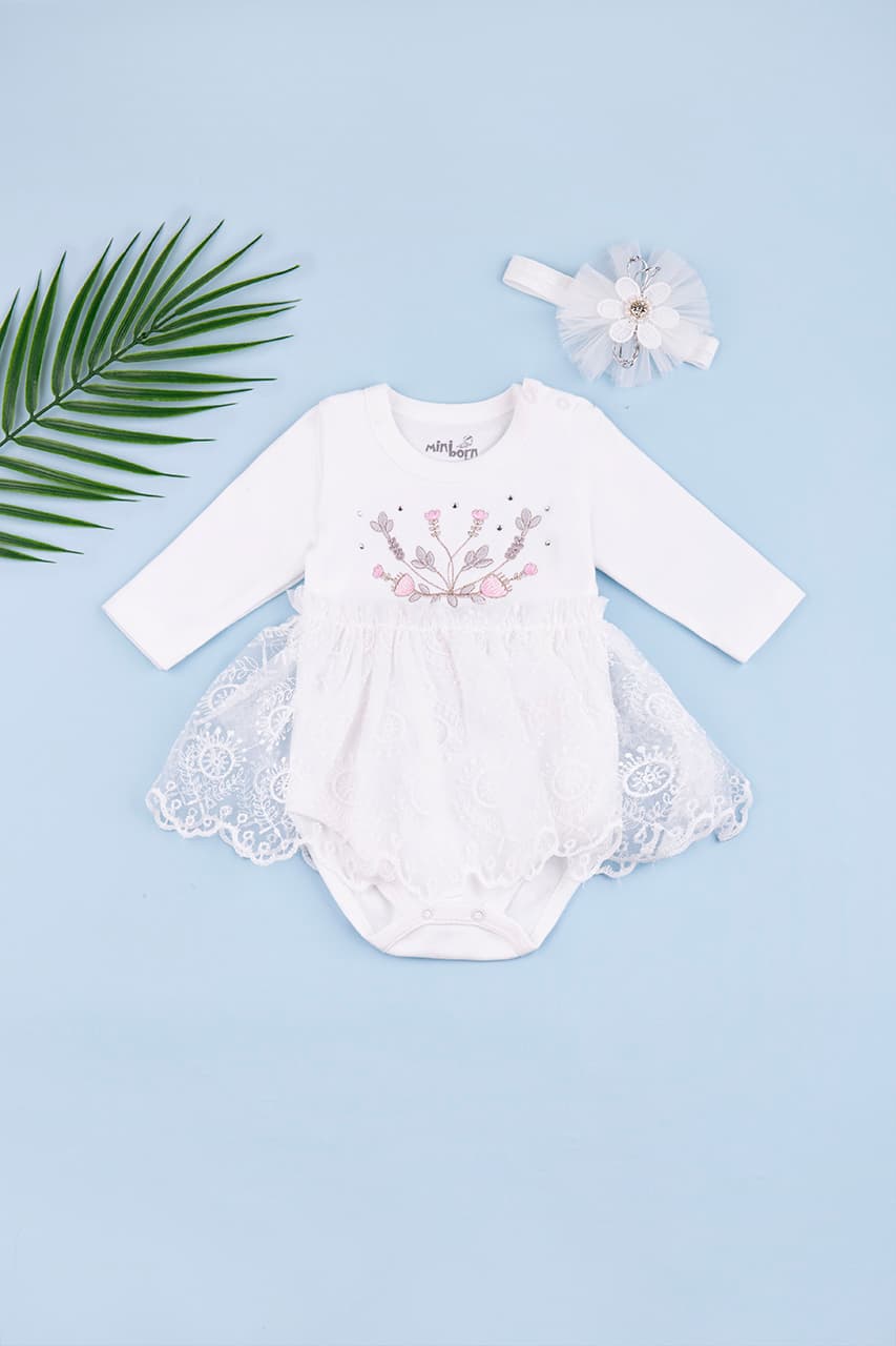Боди-платье+повязка для выписки 0-9 Mini born 3131 -молочный