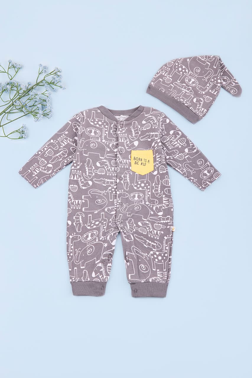 Комплект для новорожденных (комбинезон+шапка) 56-74 For my baby 22458 - серый