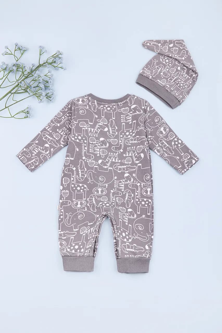 Комплект для новорожденных (комбинезон+шапка) 56-74 For my baby 22458 - серый фото 2 Комплект для новорожденных (комбинезон+шапка) 56-74 For my baby 22458 - серый фото 2